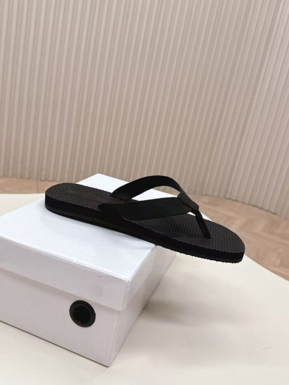 The Row Black Ribbed Strap Flip Flops - Picture 2 of 6